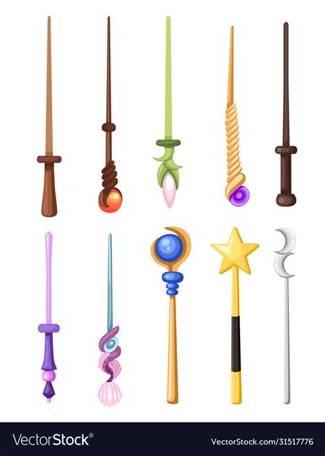 Magic wand set fantasy staff collection magical Vector Image