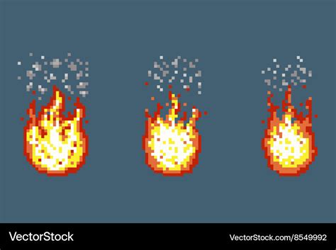 Flame with smoke animation frames in pixel art Vector Image