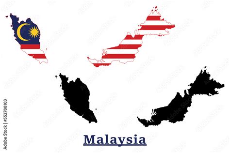 Malaysia National Flag Map Design, Illustration Of Malaysia Country Flag Inside The Map Stock ...