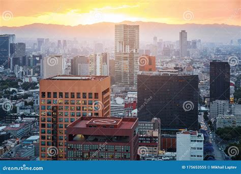 Mexico City Skyline at Sunset Stock Image - Image of glow, capital ...