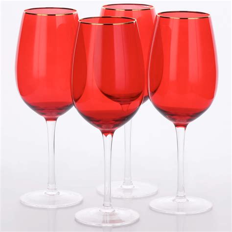 Sparkleware Large Red Coloured Wine Glasses with Golden Rim - Set of 4 ...