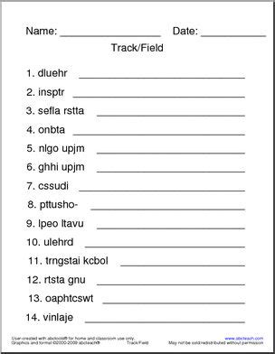 Unscramble the Words: Track/Field Terminology – Abcteach