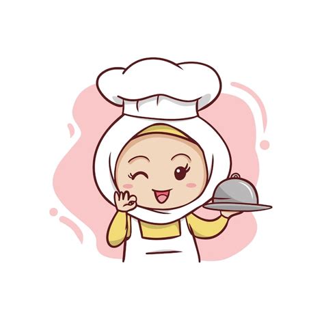 Premium Vector | The cute moslem female chef illustration