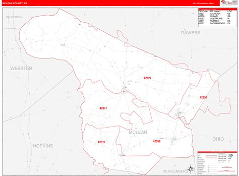 McLean County, KY Zip Code Wall Map Red Line Style by MarketMAPS - MapSales