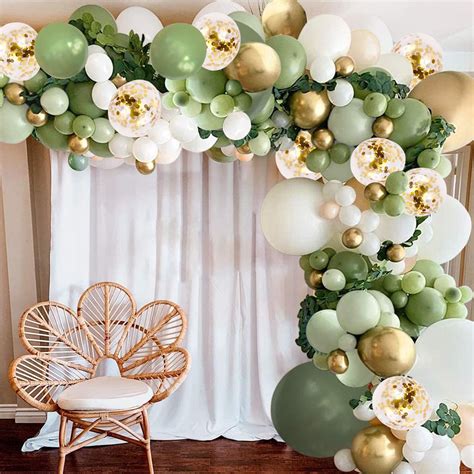 Buy Sage Green Balloon Garland Kit,Pearl White Gold Confetti Balloons for Baby Bridal Shower ...