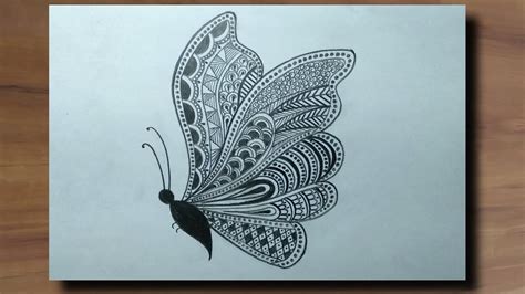 Pencil Sketch Drawing A Beautiful Butterfly In Mandala Art Design - YouTube