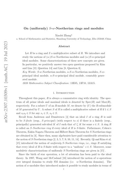 (PDF) On (uniformly) $S$-$w$-Noetherian rings and modules