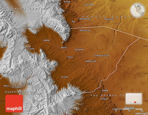 Physical Map of Huerfano County