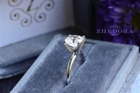 Cushion Cut Solitaire Engagement Ring Solid White 14k/18k - Etsy