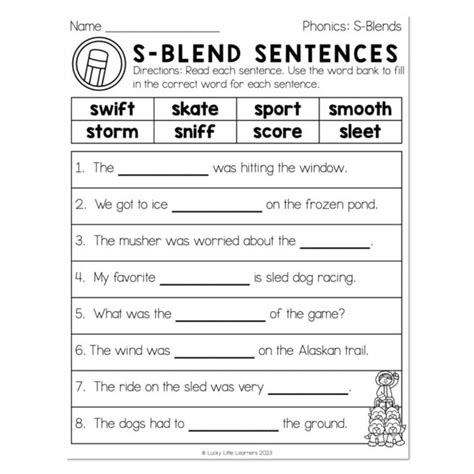 Sub Plans - Middle of Year - Phonics S Blends - S Blend Sentences - Lucky Little Learners