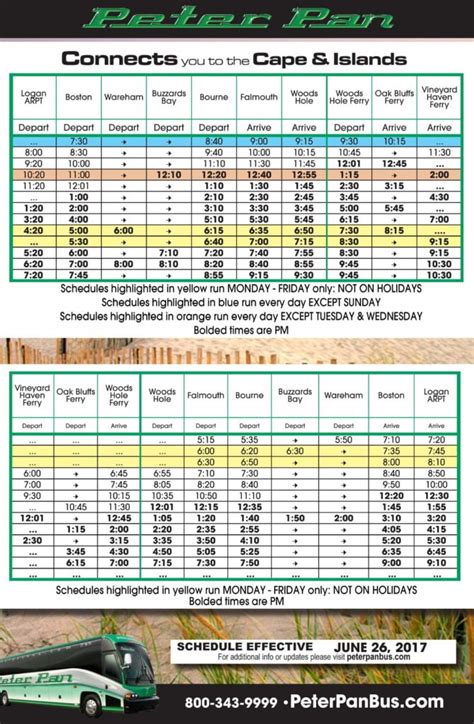 Peter Pan Bus Schedule Hyannis To Logan - Schedule Printable