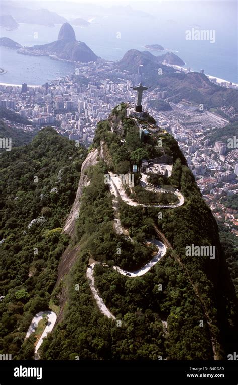 Aerial view of Christ the Redeemer, Corcovado, Sugar Loaf and bay, Rio ...