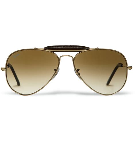 Ray-ban Outdoorsman Leathertrimmed Aviator Sunglasses in Metallic for Men | Lyst