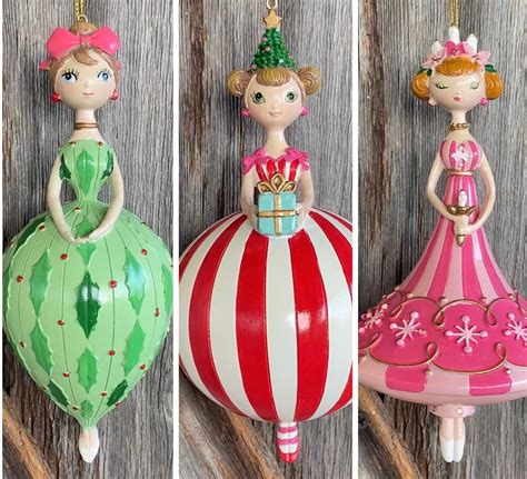 Set of 3 Vintage Girl Ornaments