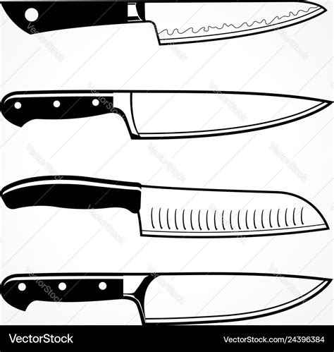 Chefs knife outline set Royalty Free Vector Image