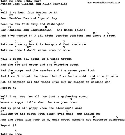 Country Music:Take Me Home-Bobby Bare Lyrics and Chords