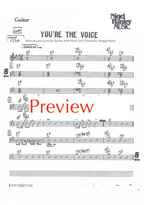 You're The Voice (arr. Nigel Hanley) Sheet Music | John Farnham | Cover Band