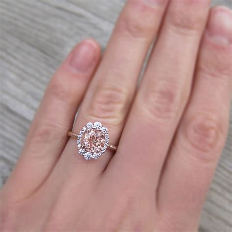 Peach Sapphire Engagement Ring with Diamond Halo (2.15ct) Sapphire ...