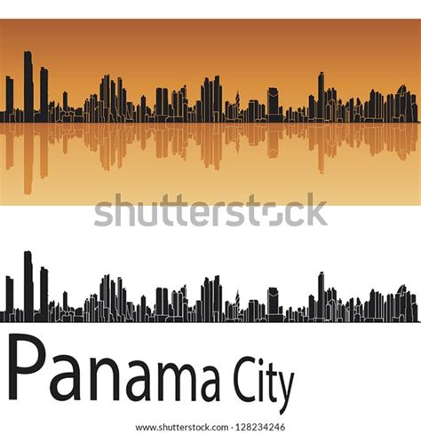 Panama City Skyline Orange Background Editable Stock Vector (Royalty ...