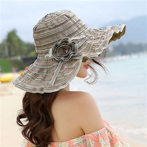 Womens Sun Straw Hat Wide Brim Summer Hat Foldable Roll up Floppy Beach ...