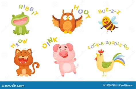 Cute Cartoon Animal Making Sounds Vector Illustrations Set Stock Vector ...