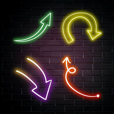 Neon Arrows Sign Set on Brick Wall