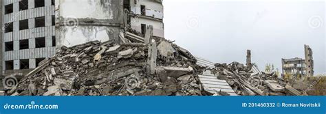 Panorama of the Remains of Concrete Debris and Construction Debris. Background. Stock Photo ...