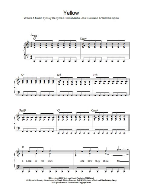 Coldplay Yellow Sheet Music For Guitar Solo Chords