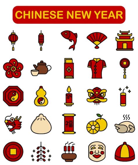 Premium Vector | Chinese new year icons set, lineal color style