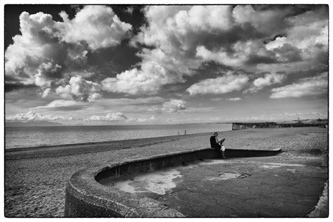 Free Images : beach, sea, coast, water, sand, ocean, horizon, person, cloud, black and white ...