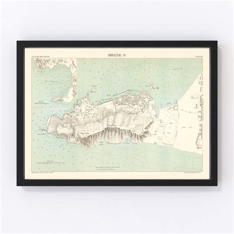 Gibraltar Map 1888 Old Map of Gibraltar Spain Art Vintage Print Framed ...