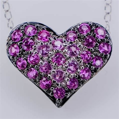 14K/18K White Gold Pink Spinel Accents Heart Pendant on 18" Chain Necklace #heart #love #jewelry ...
