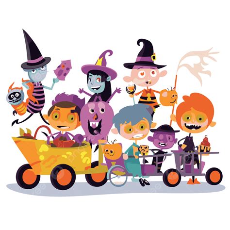 Halloween Parade Vector, Sticker Clipart Colorful Halloween Car With ...