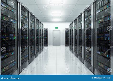 Server room in datacenter stock illustration. Illustration of data - 44858827