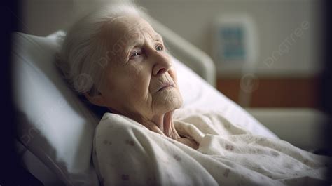 An Older Woman In A Hospital Bed In Isolated Frame Background, Picture Of Old Lady In Hospital ...