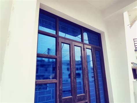 Colorful Blue Glass Window Frame. New Modern House Window Stock Image - Image of city, white ...