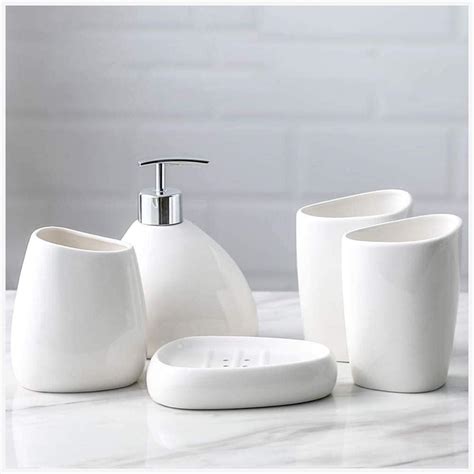 QMZDXH Bathroom Accessory Set, Ceramic Bathroom Accessories Set White, Elegant Bath Accessory ...