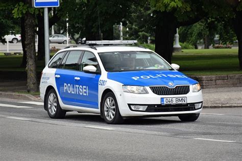 Skoda Octavia Police Car On The Street Stock Photo - Download Image Now ...