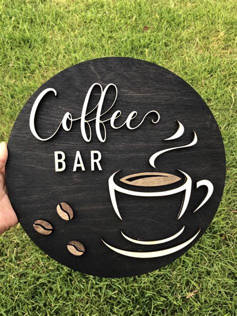 Coffee Bar 3D Round Sign Coffee Rustic Wood Sign Kitchen Decor Coffee ...