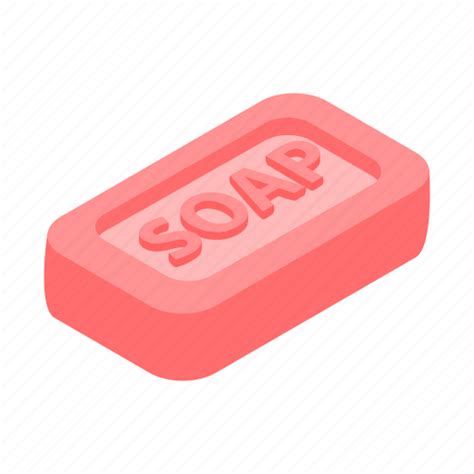 Bar, clean, hygiene, isometric, object, pink, soap icon