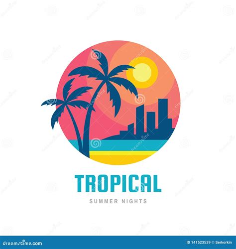 Tropical Summer Holiday - Concept Business Design Logo Vector Illustration in Flat Style ...