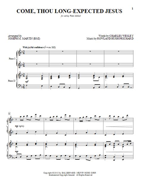 Come, Thou Long-Expected Jesus by Joseph M. Martin Sheet Music for Piano Duet at Sheet Music Direct