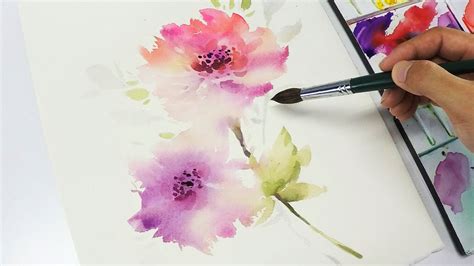 [LVL3] Watercolor flower painting wet into wet - YouTube