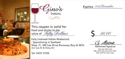 Gift Certificates | https://ginostrattoria.com.au