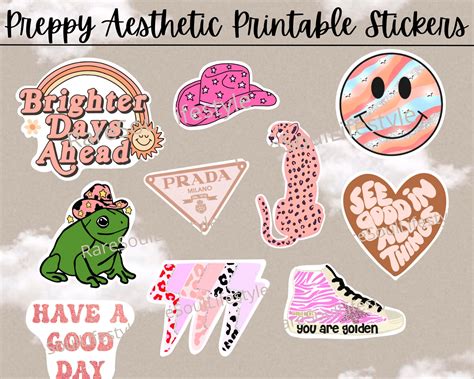 Preppy Aesthetic Printable Stickers Cute Printable Stickers - Etsy