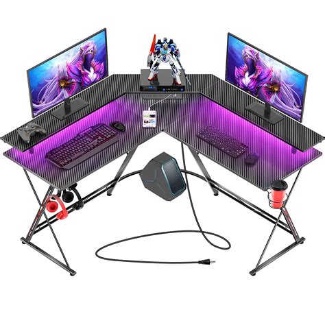 Buy Seven Warrior Gaming Desk 50.4” with LED Strip & Power Outlets, L-Shaped Computer Corner ...