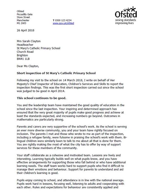 Ofsted Report – St Mary's Catholic Primary School