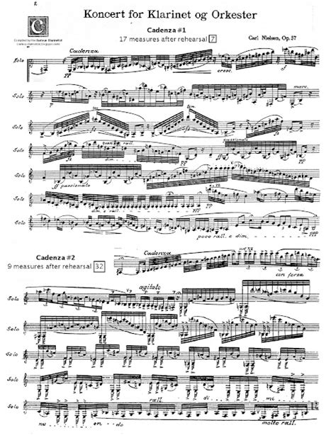 The Curious Clarinetist: Nielsen Clarinet Concerto: Cadenzas Sheet Music Download