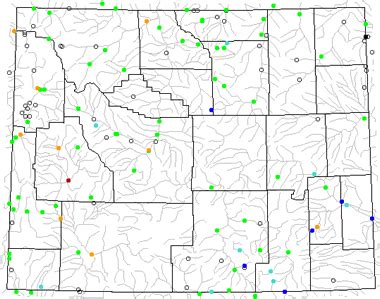 Map of Wyoming Lakes, Streams and Rivers