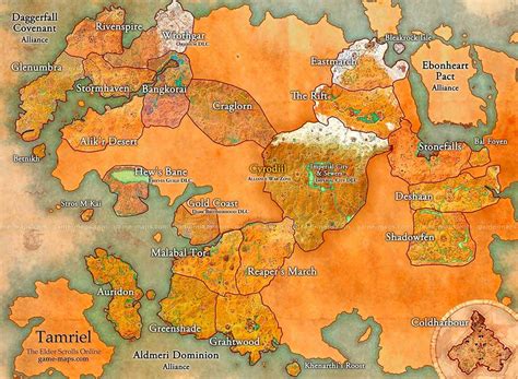 World Map of Tamriel for The Elder Scrolls Online (ESO) Video Game | Elder scrolls online, Elder ...